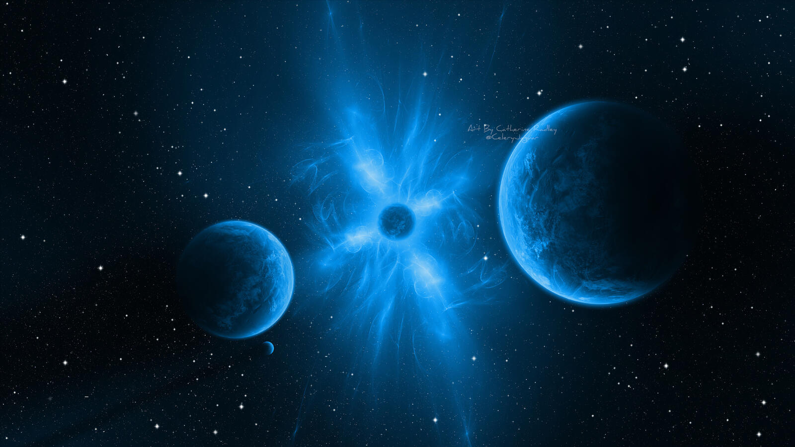 Free photo The explosion of a space planet in the color blue