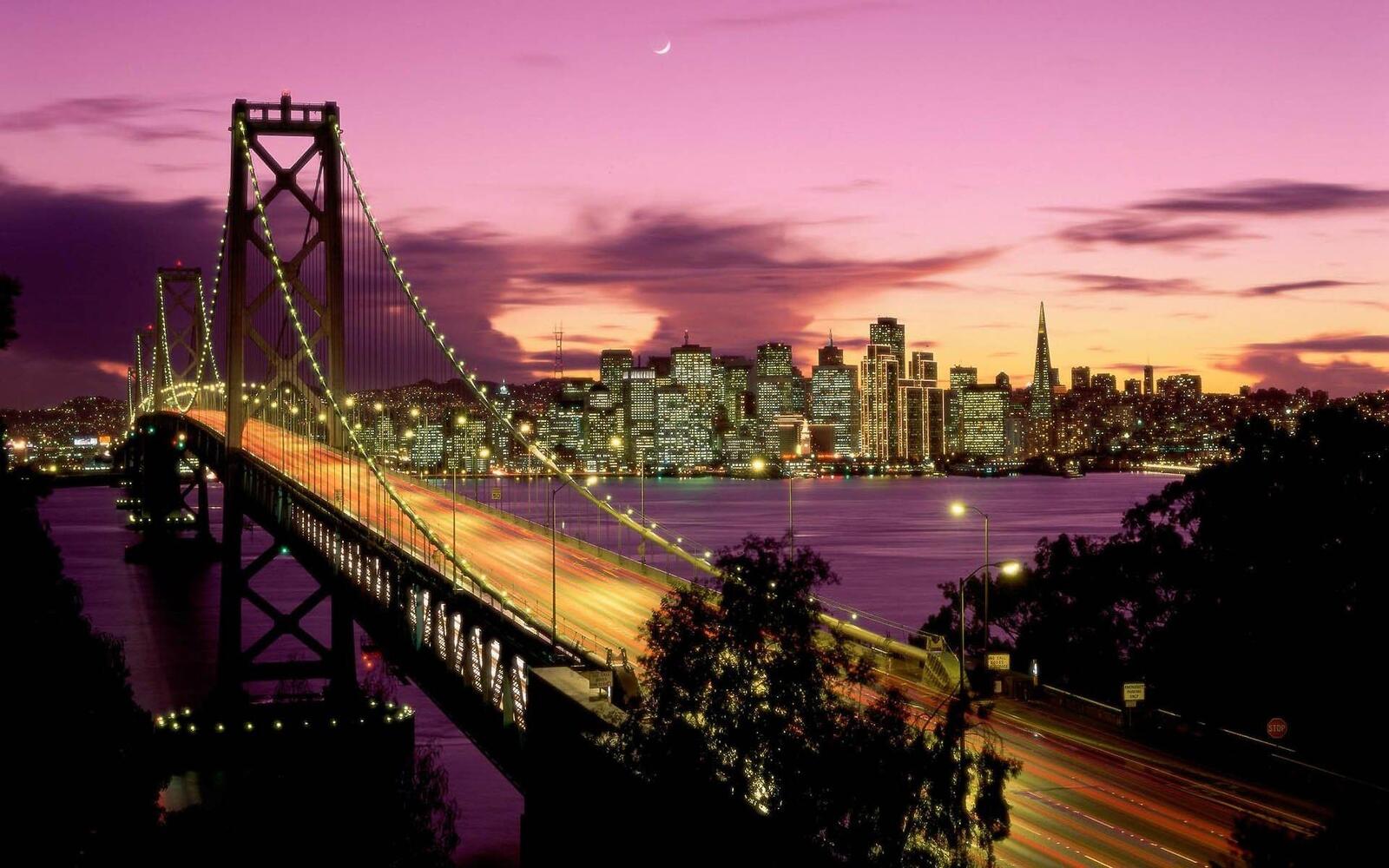 Обои эстакадный мост ночь Сан-Франциско на рабочий стол