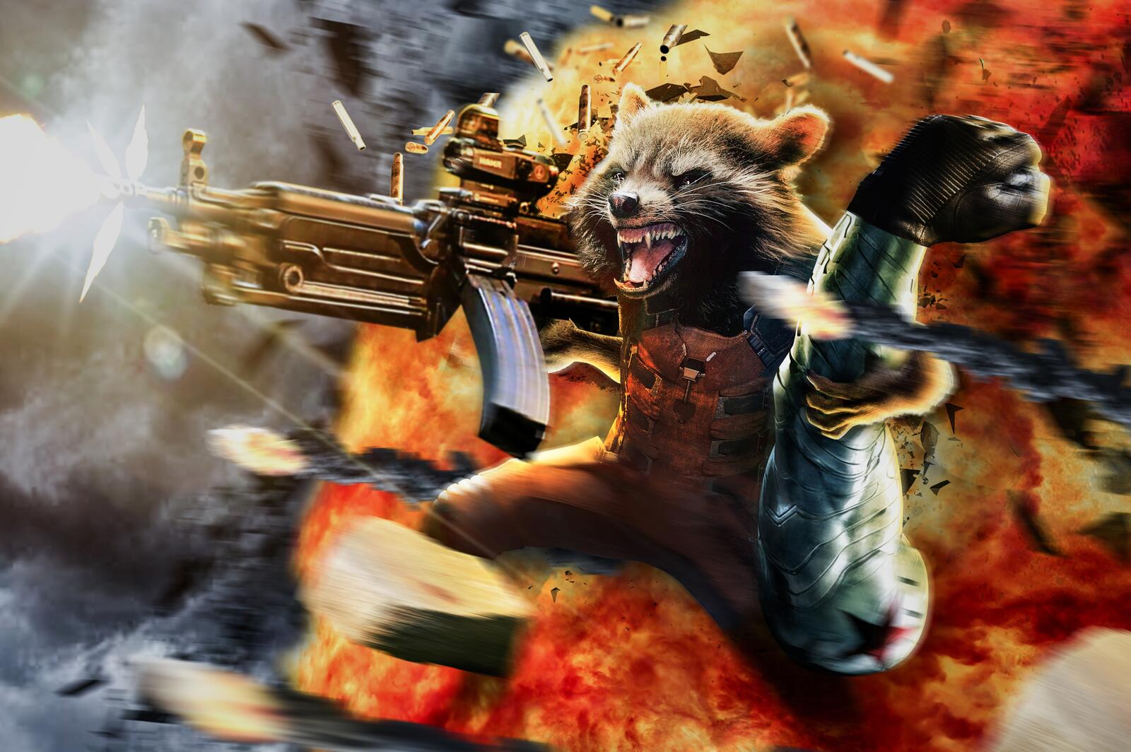 Free photo The raccoon with the machine gun from the Guardians of the Galaxy movie.