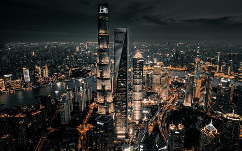 View of Shanghai at night from above