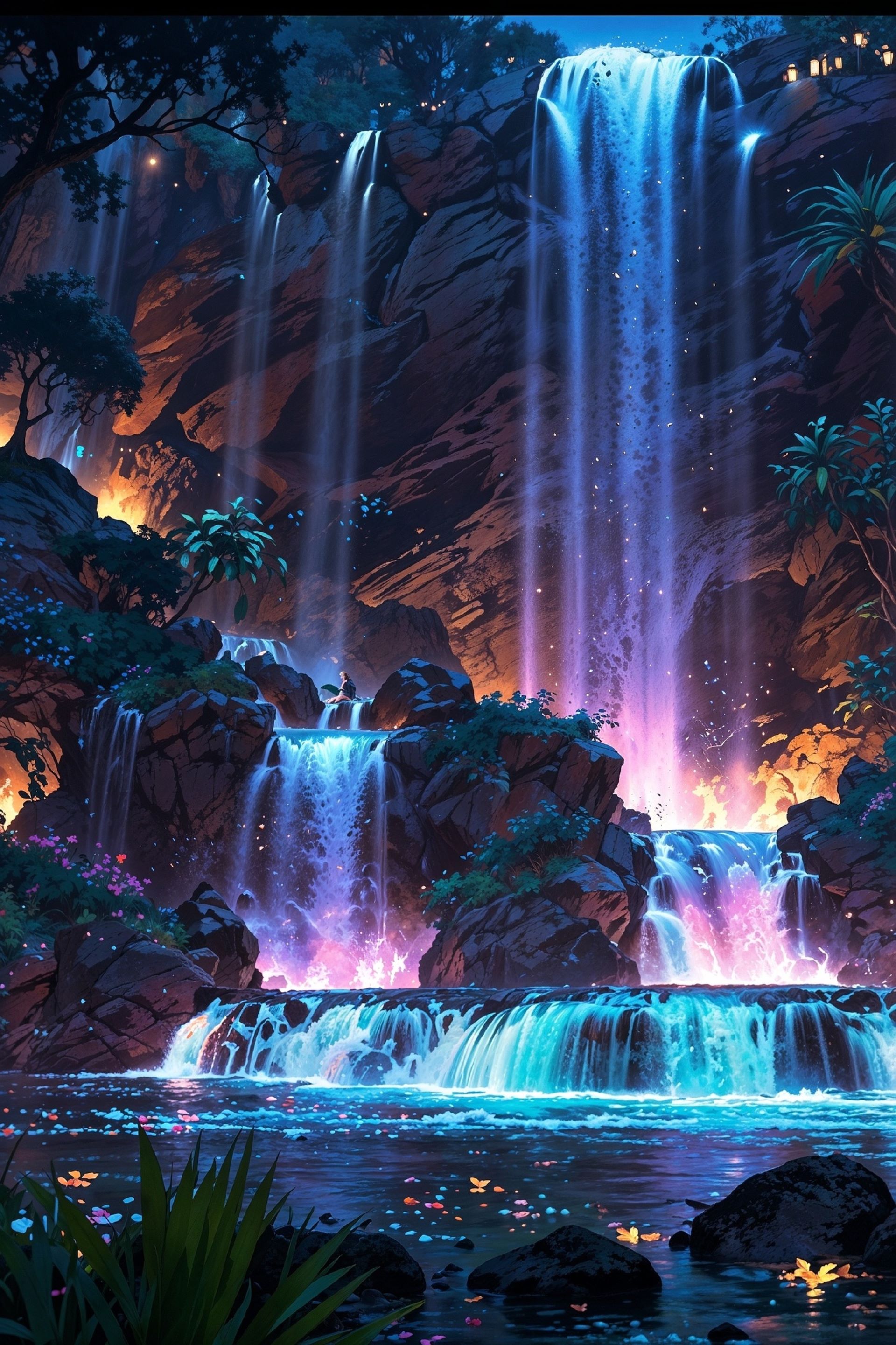 Free photo A luminous waterfall
