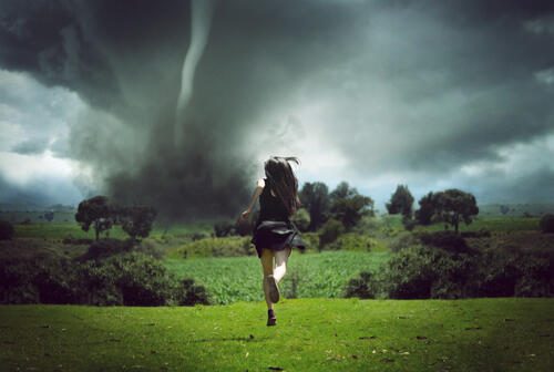 The girl catches up to the tornado