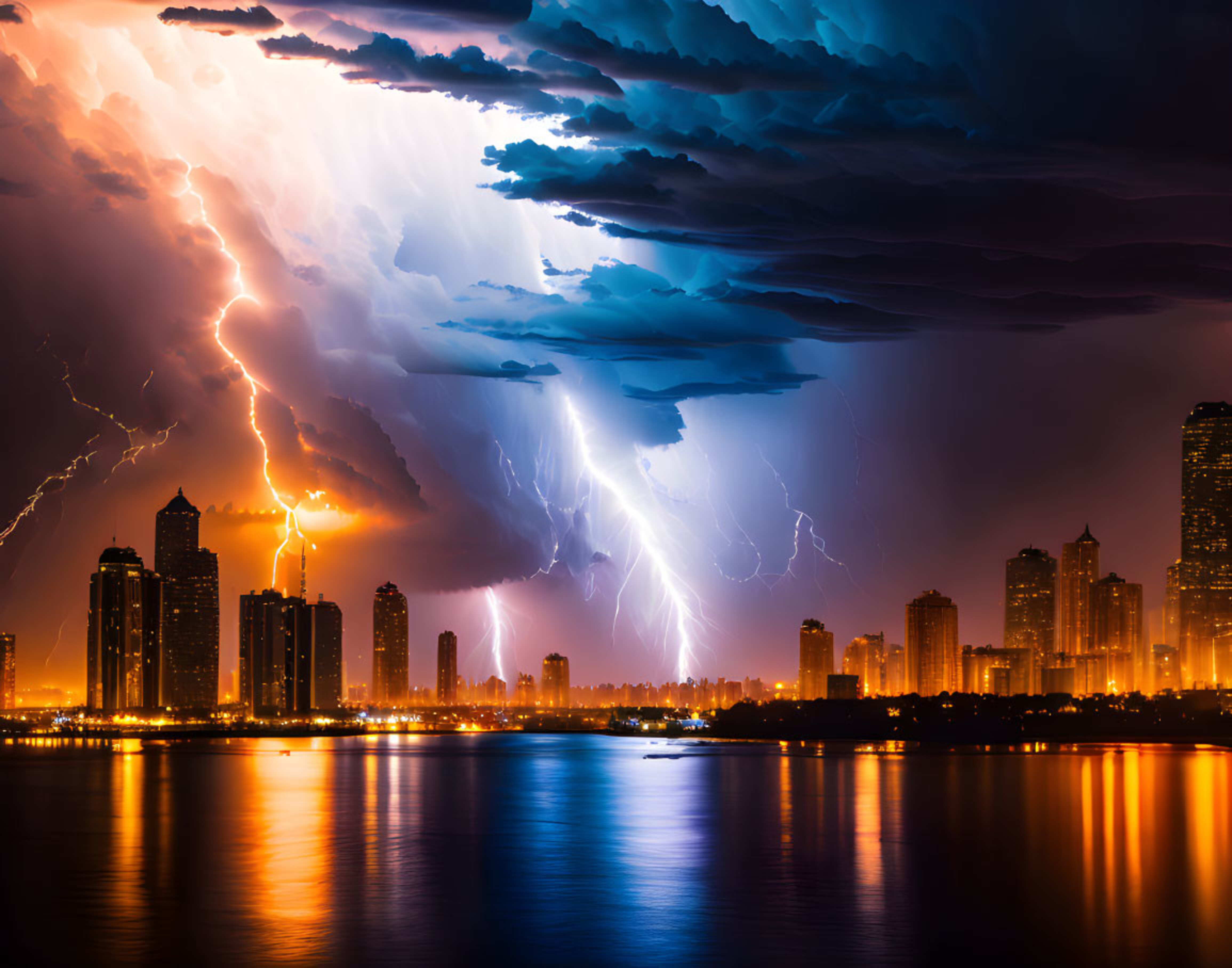 The night city and the lightning