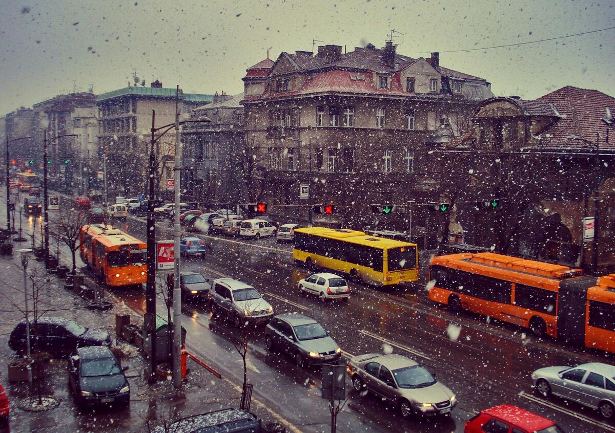 The first snow in the city