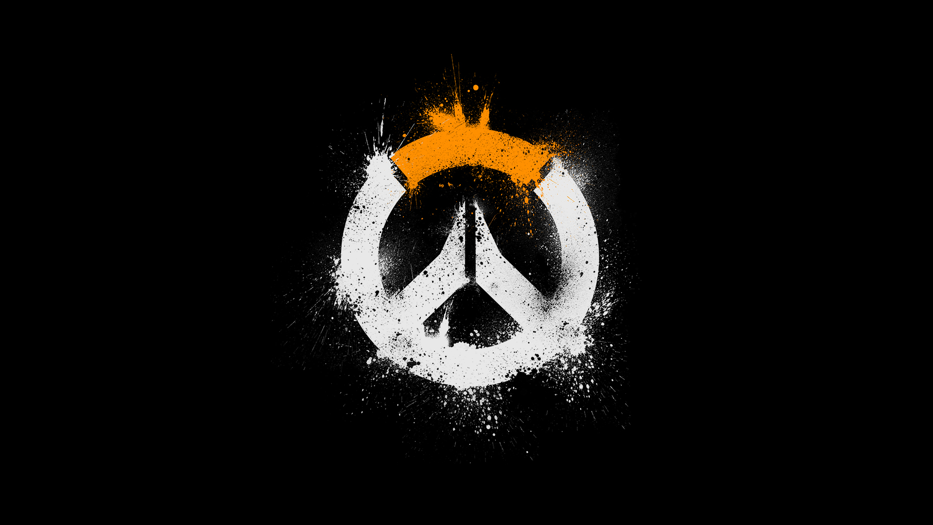 Бело-оранжевый логотип игры Overwatch на черном фоне