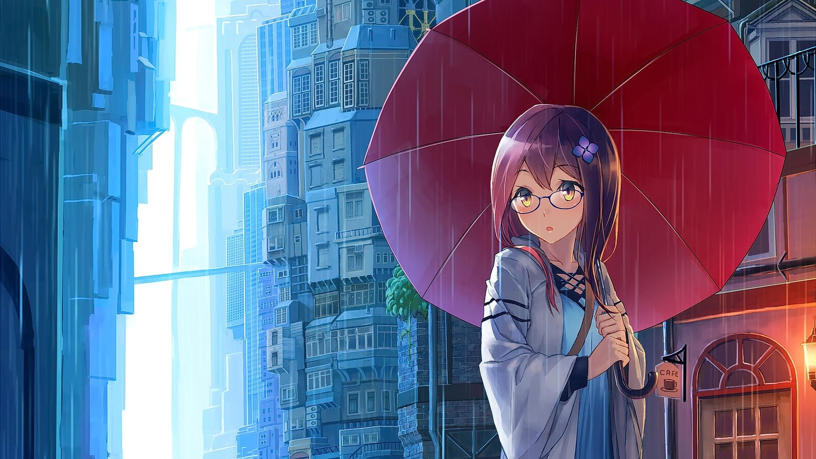 Wallpapers cartoon an anime umbrella on the desktop