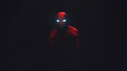 Человек паук со светящимися глазами в темноте
