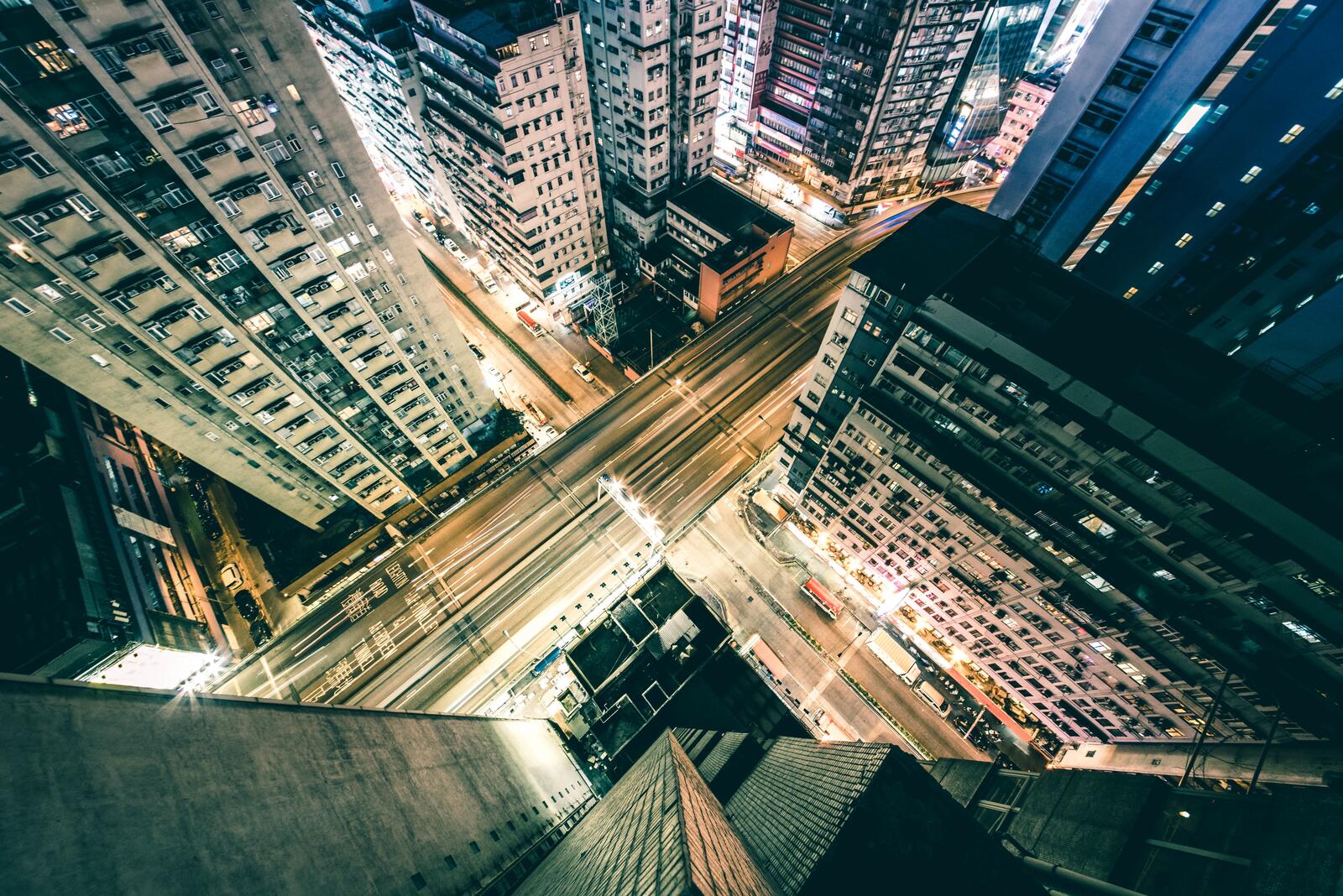 Бесплатное фото Ночная улица вид сверху