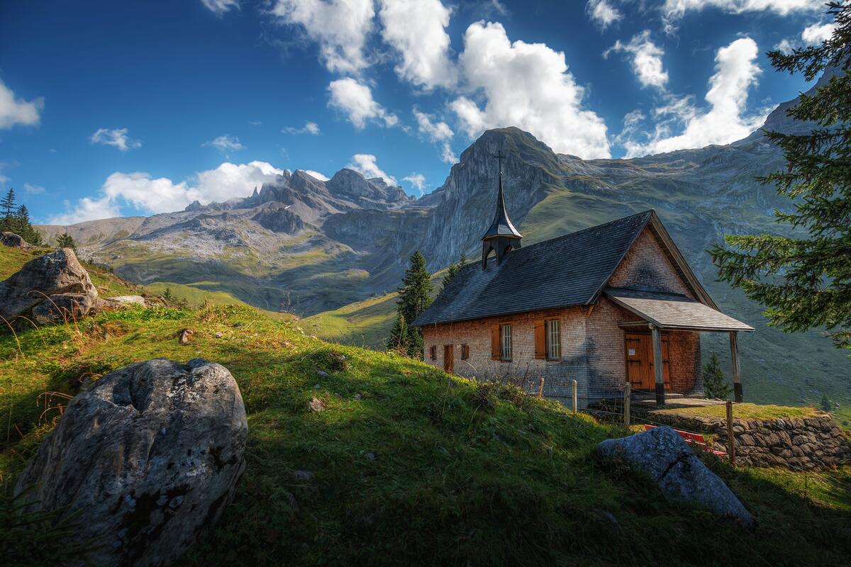 An old church in the mountains of the Alps