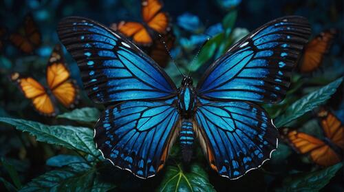 Большая бабочка с множеством расправленных крыльев