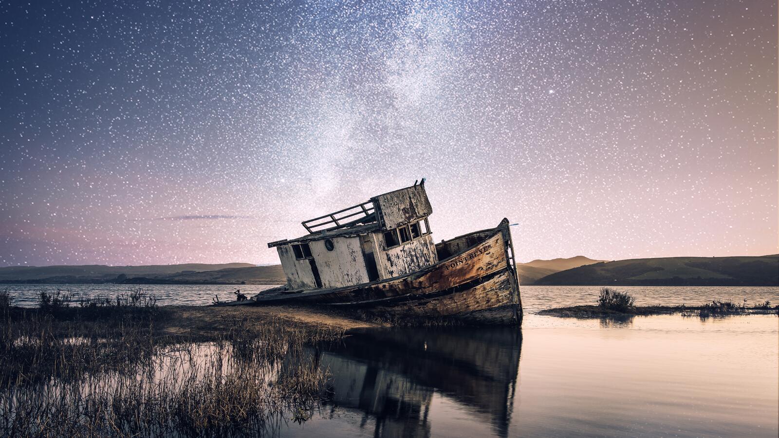 Free photo Abandoned ship aground