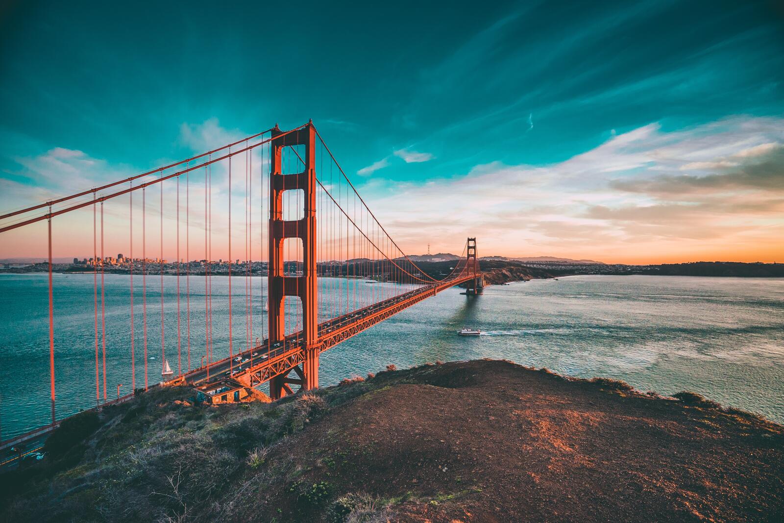 Бесплатное фото Мост золотые ворота на закате дня