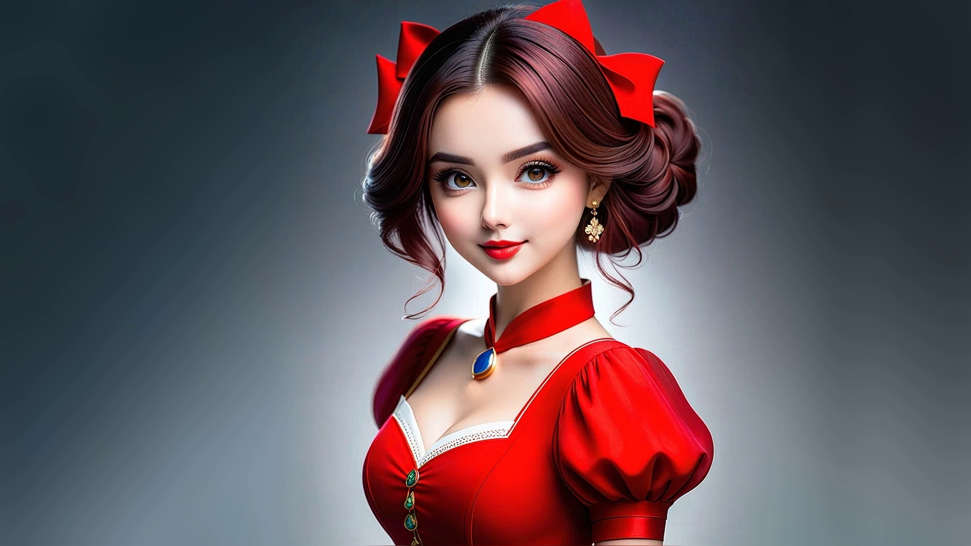 Бесплатное фото Портрет молодой девушки в красном на сером фоне
