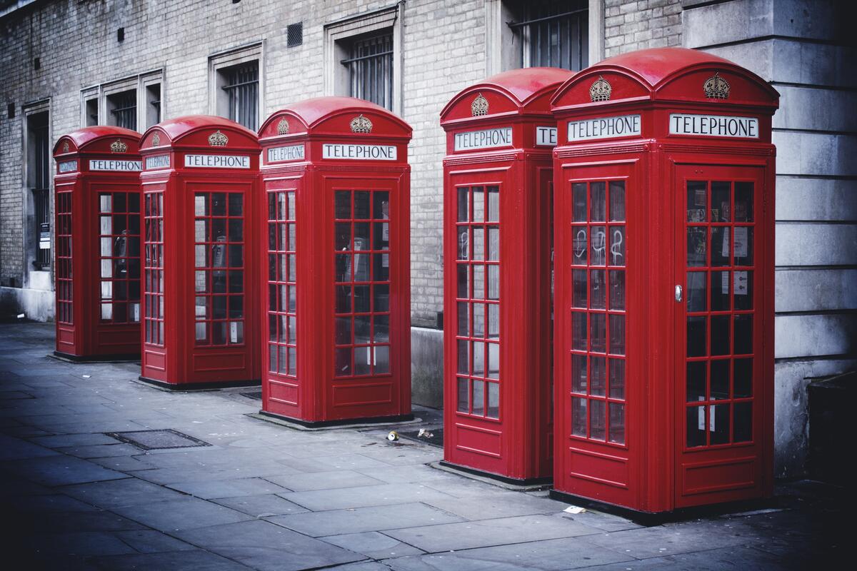 Red phone booths in london.