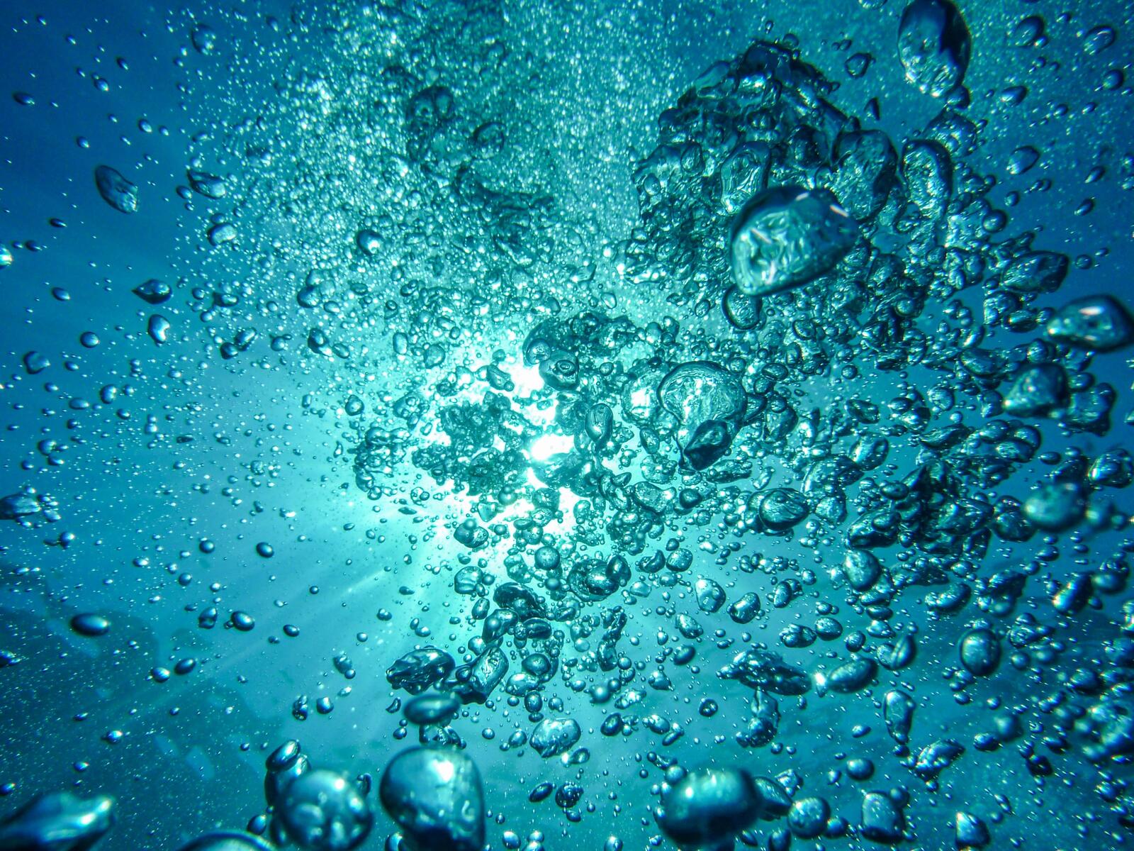 Бесплатное фото Воздушные пузырики стремящиеся со дна на поверхность моря