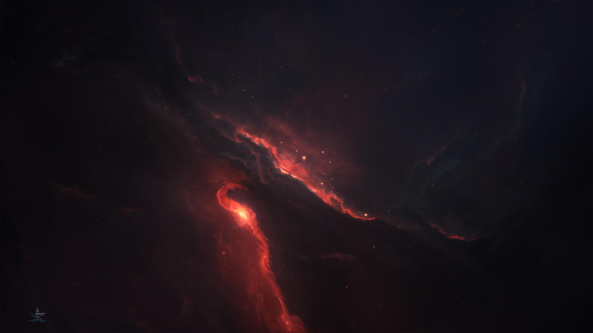 A nebula with a red tint