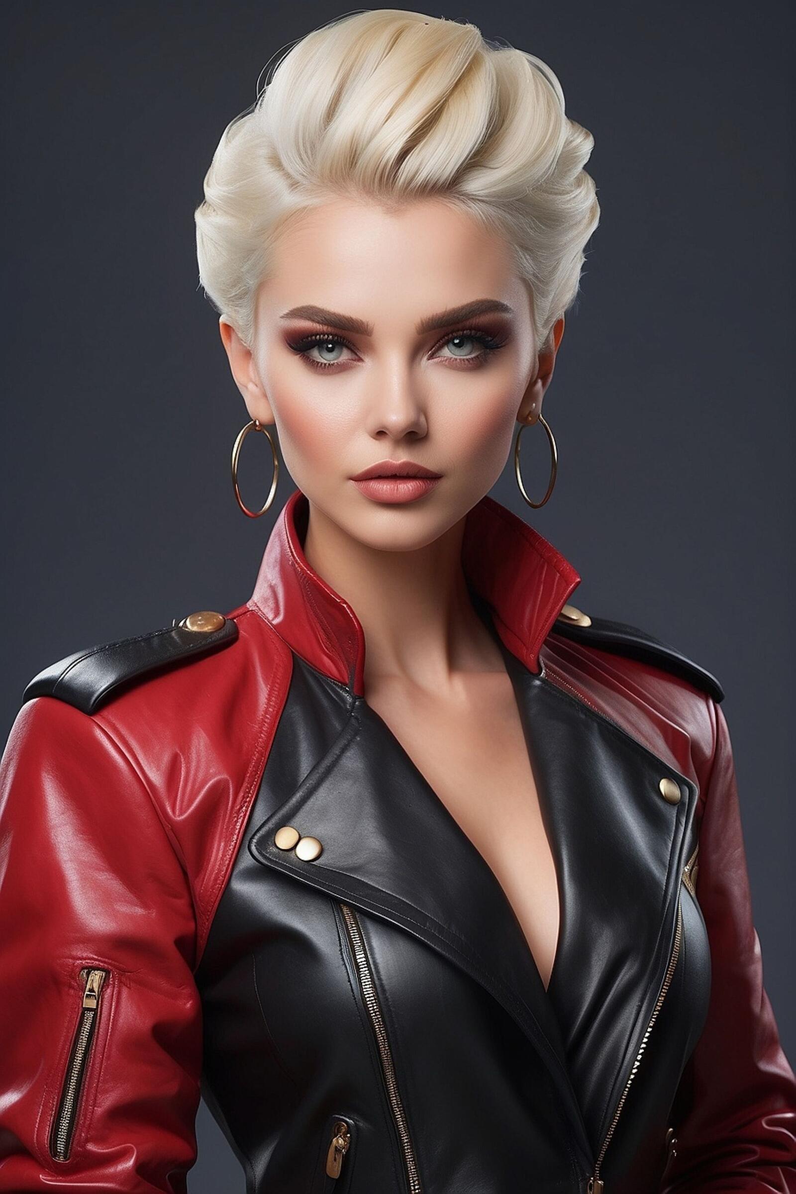 Бесплатное фото Портрет блондинки в кожаной куртке