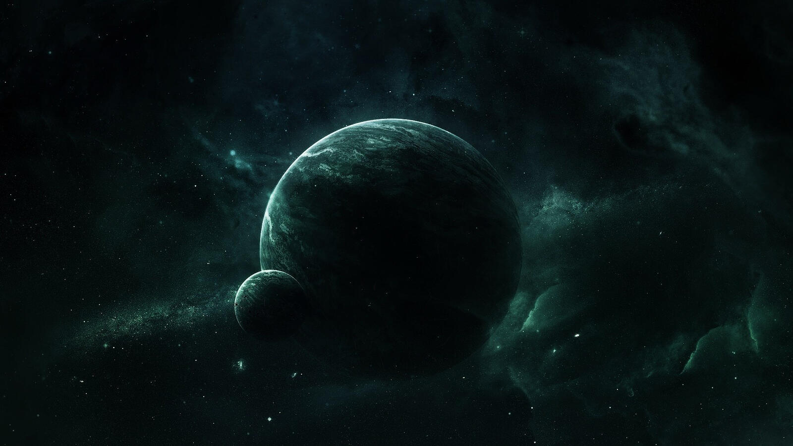Бесплатное фото Планетарная туманность с планетой и спутником