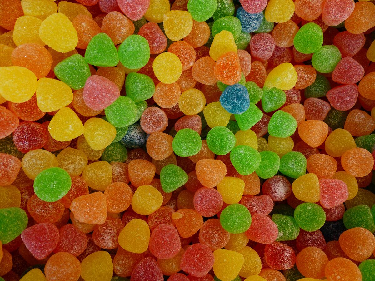 Colored marshmallows in sugar