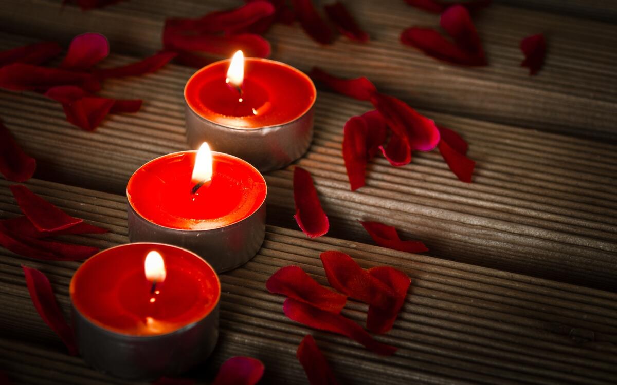 Red candles for valentine`s day.