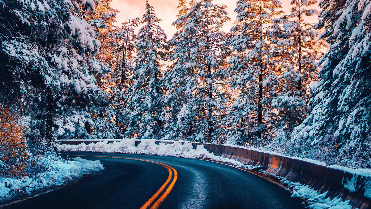 Картинка с резким поворотом в снежном лесу