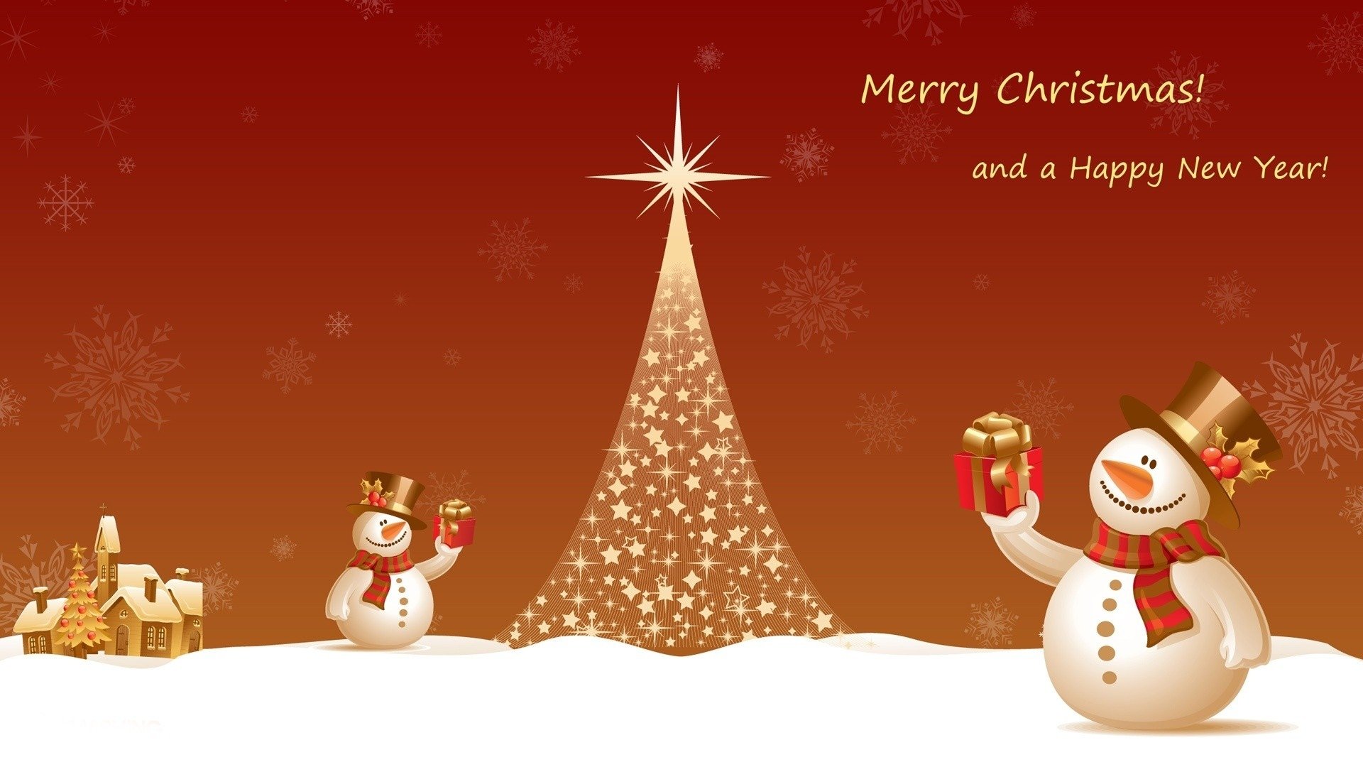 New Year`s card with snowmen