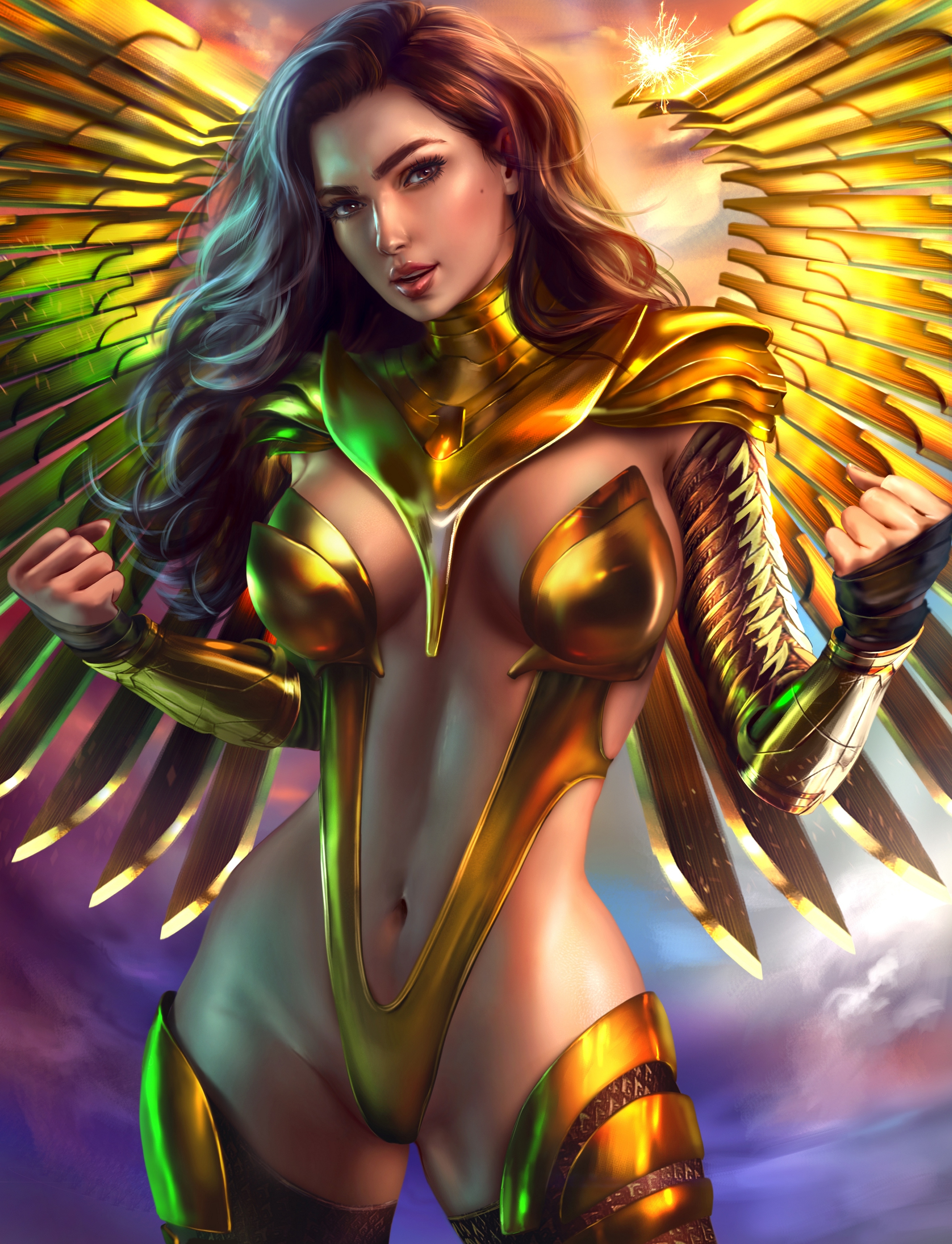 Чудо-женщина в золотом платье ангела