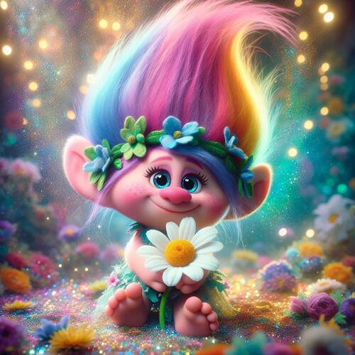 A little troll with a flower.