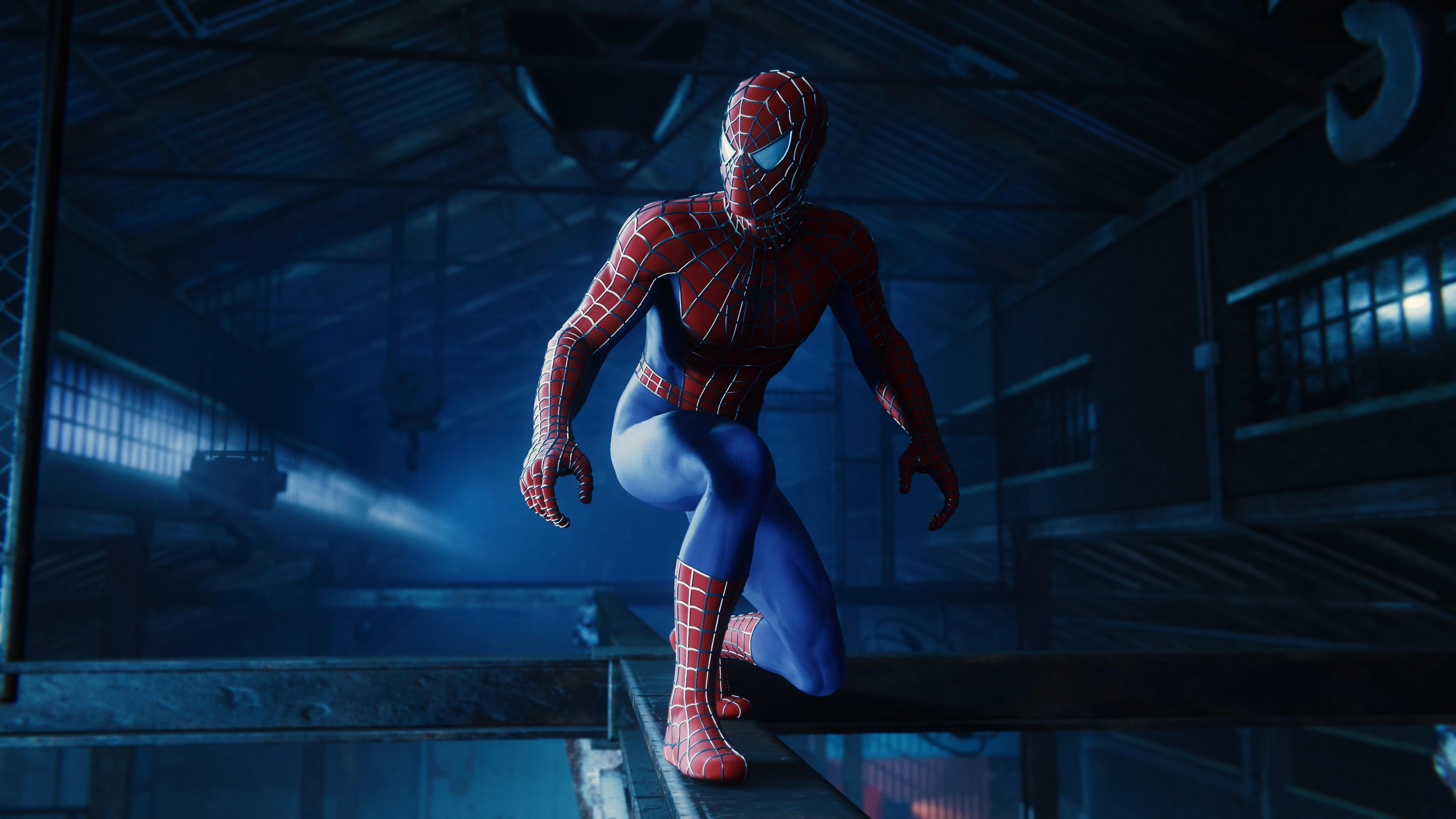 Бесплатное фото Человек паук в большом ангаре