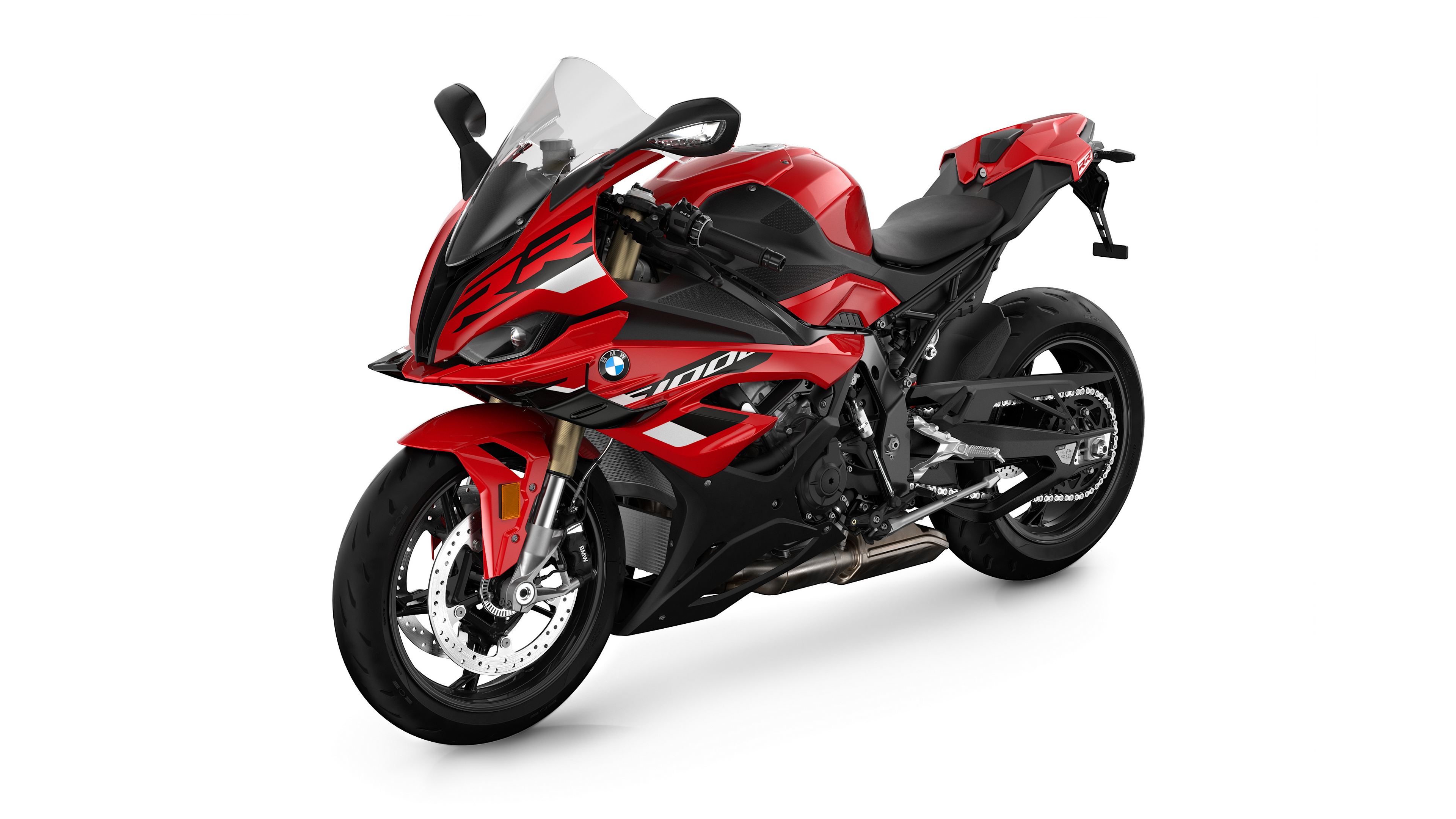 bmw s1000 sports bike in red on white background