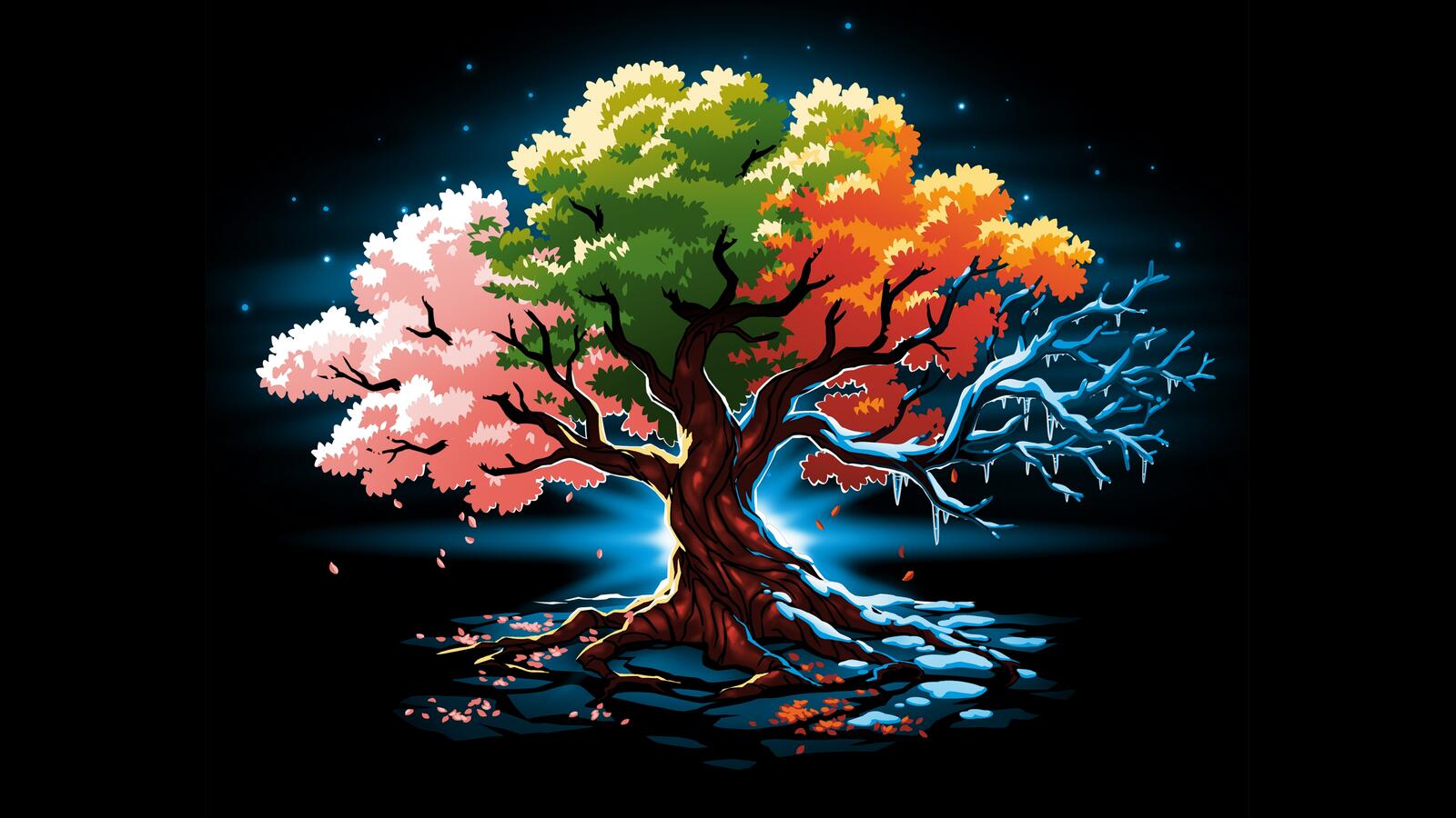 Бесплатное фото Рендеринг дерева с разноцветной кроной