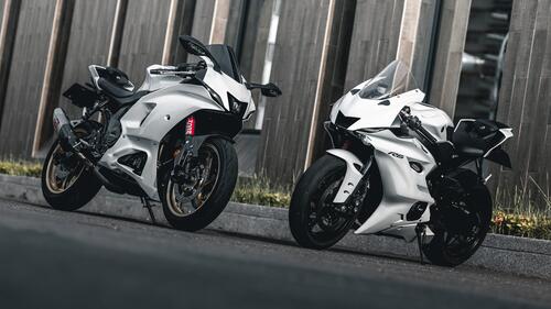 Two white yamaha yzf-r6s.