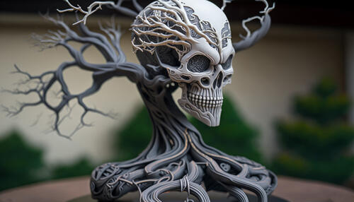 A picture of a skull sculpture