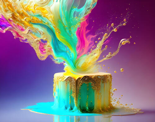 The explosion of a colorful cake