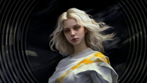 Рисунок девушки блондинки на темном фоне