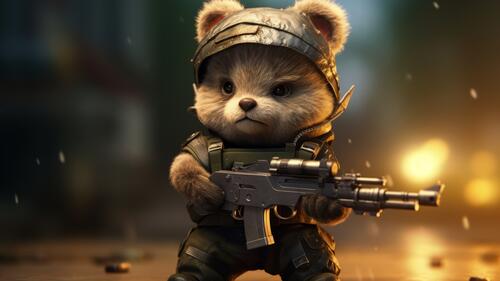 Teddy bear with a machine gun