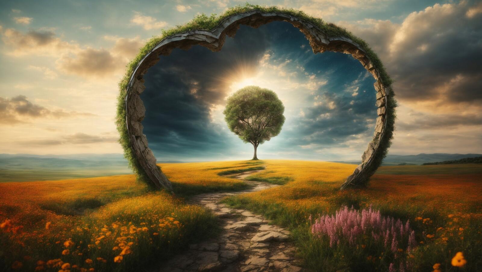 Бесплатное фото Художественное произведение, напоминающее тропинку к дереву