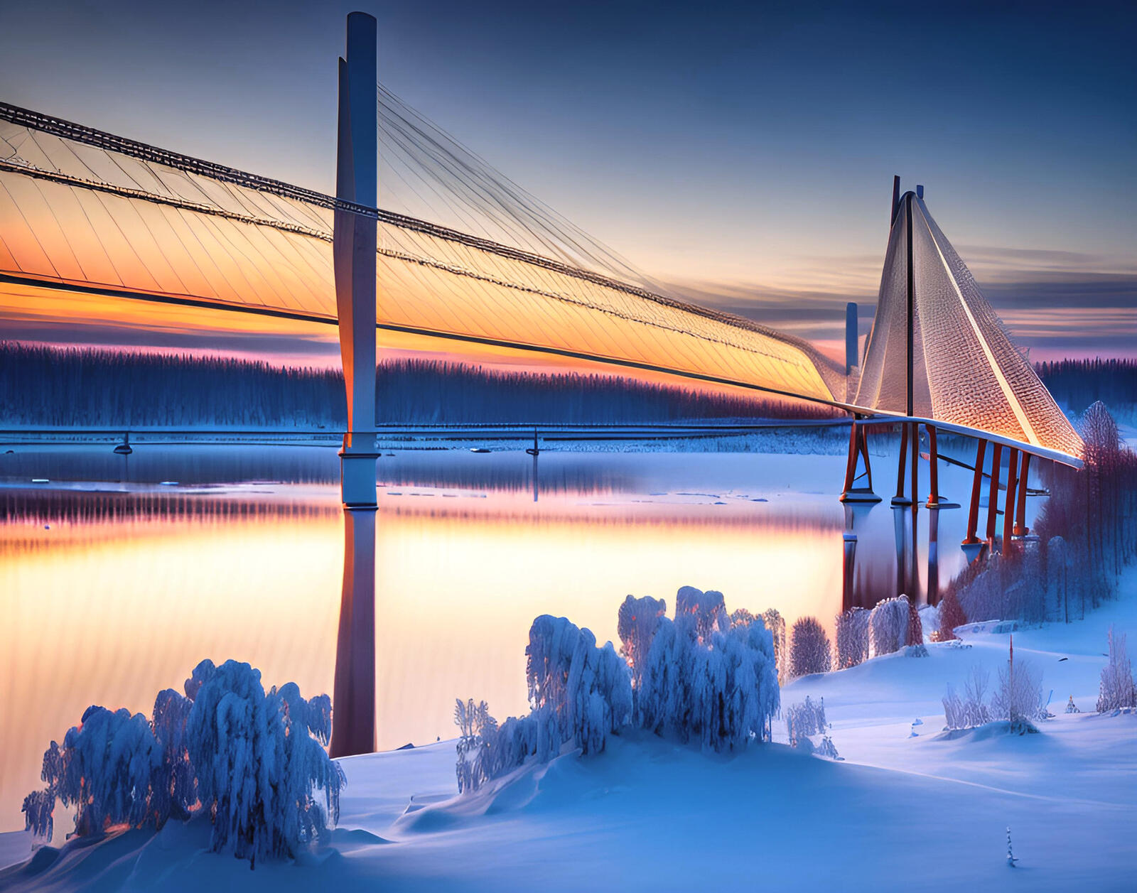 Free photo Bridge over a winter river