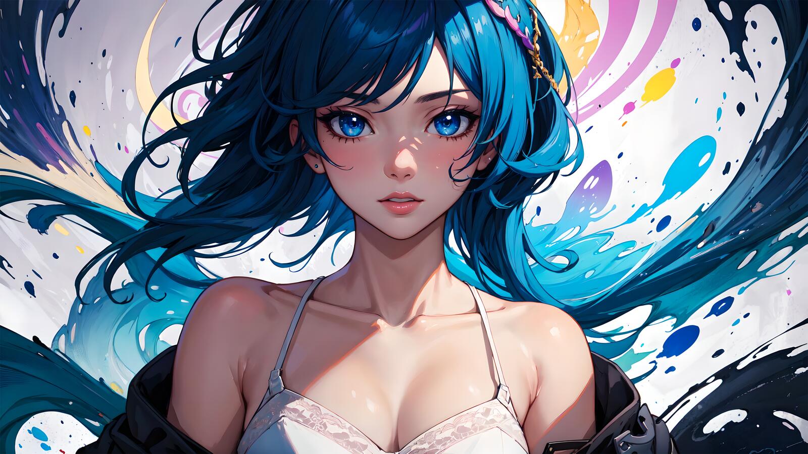 Бесплатное фото Девушка-аниме с голубыми волосами