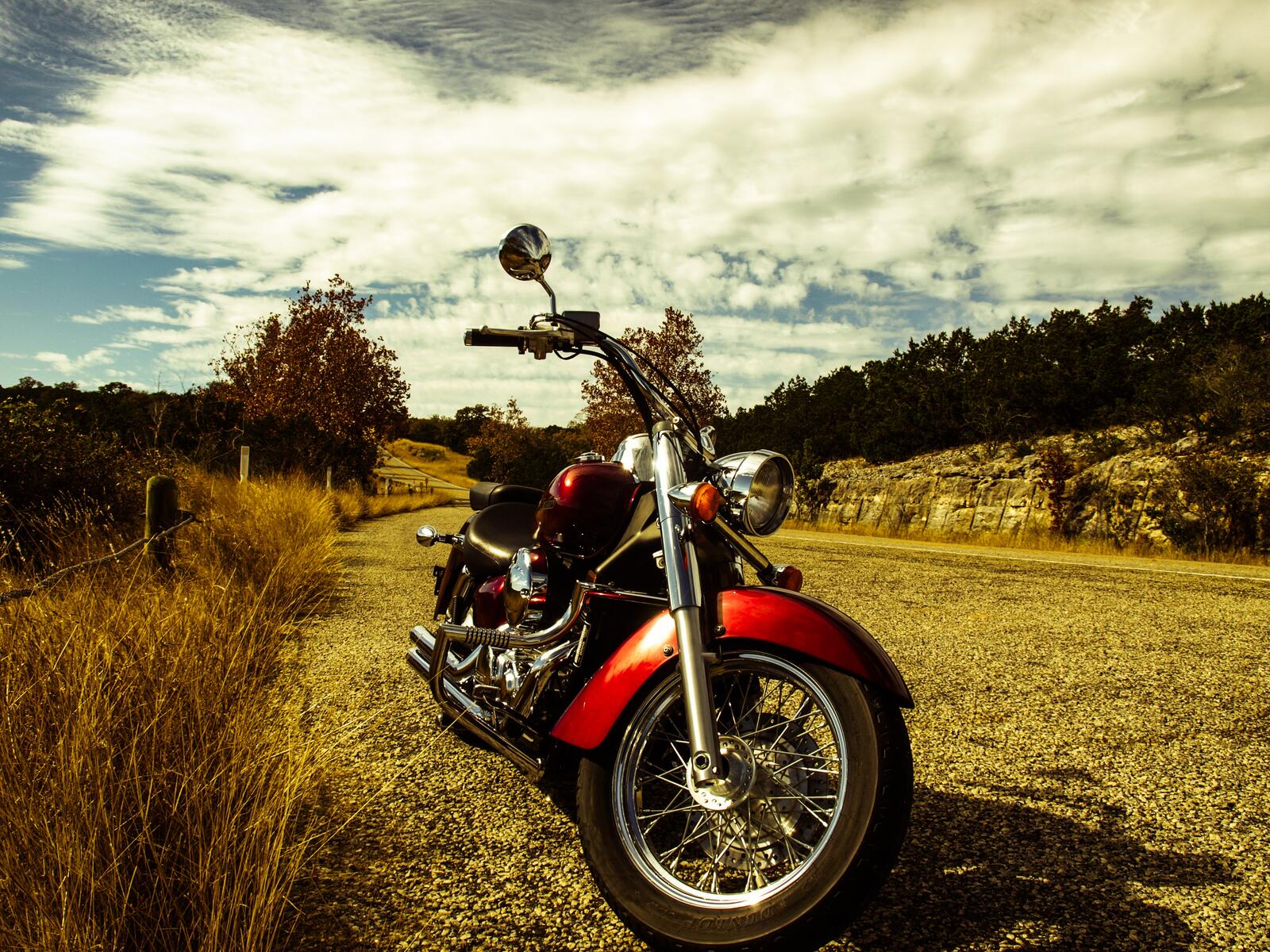 Free photo Picture of a vintage Harley in the wilderness