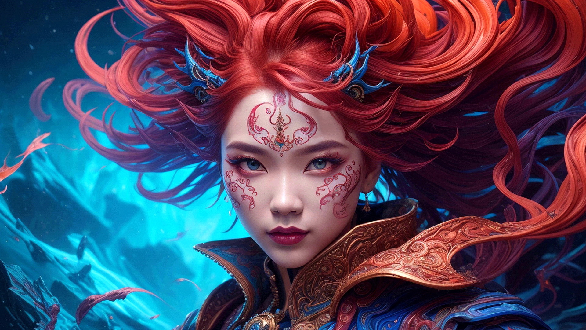 Портрет фантастической рыжеволосой девушки