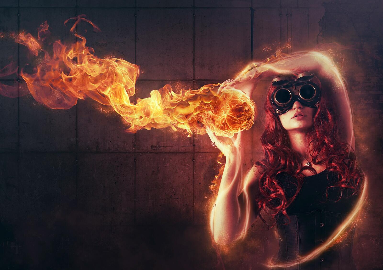 Бесплатное фото Рендеринг картинка девушки с огнем в руках