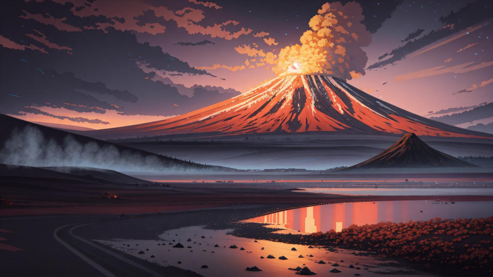 Бесплатное фото Рендеринг извергающийся вулкан