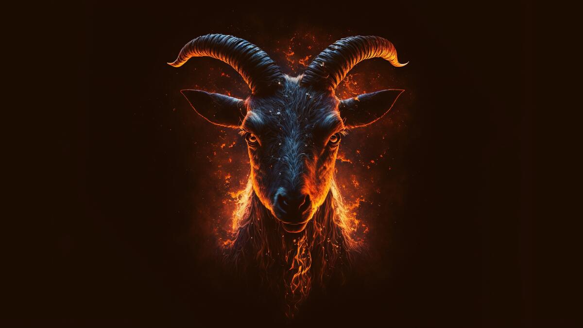 Devil`s goat head on a black background