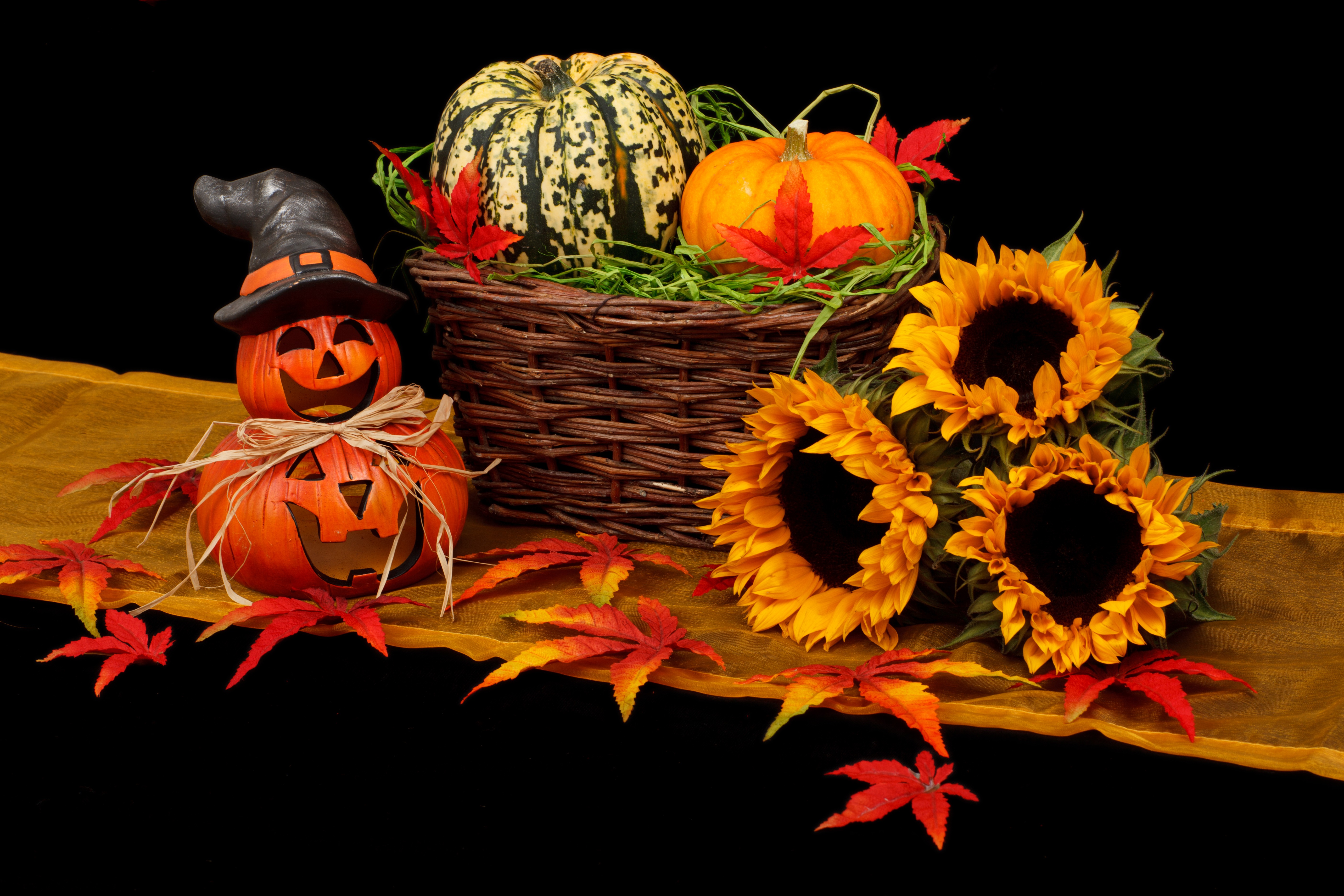 Basket with pumpkins for Halloween holiday