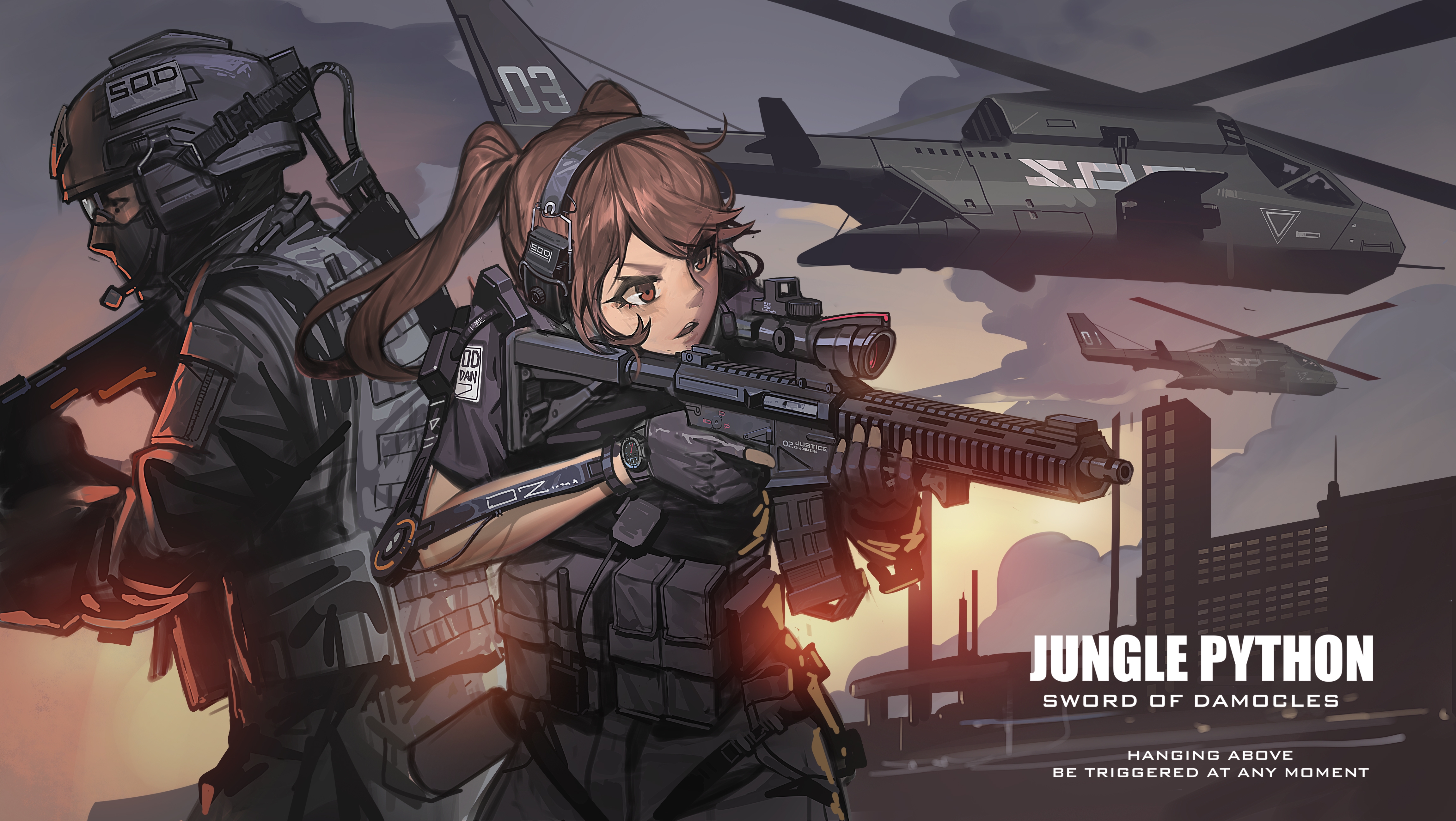 Обои обои аниме военная девушка боевая машина наушники на рабочий стол