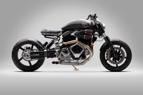 Black motorcycle x132 hellcat on gray background