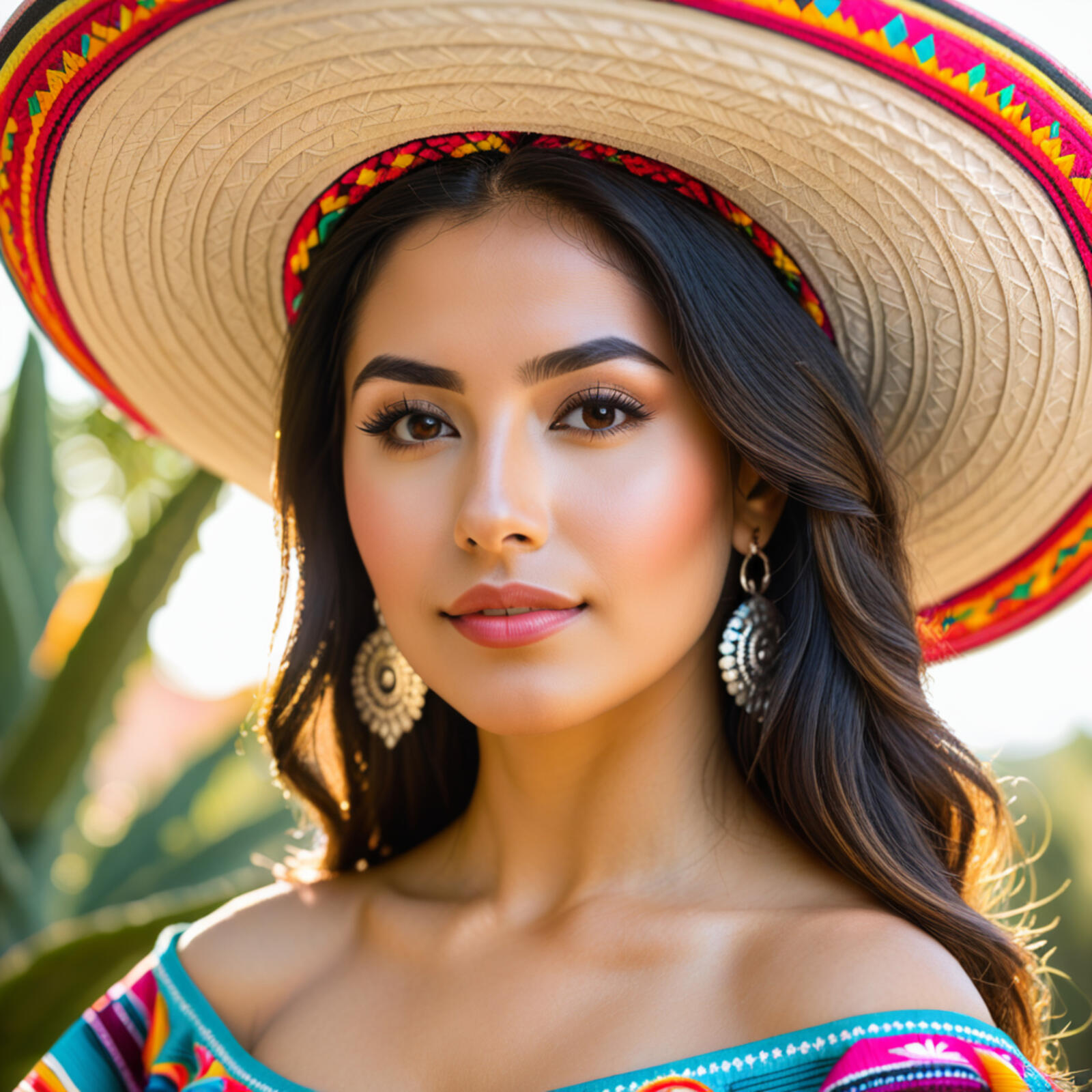 Free photo A Mexican woman in a sombrero