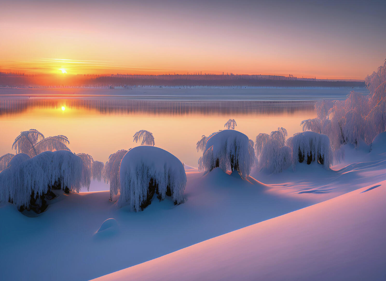 Бесплатное фото Озеро морозным вечером