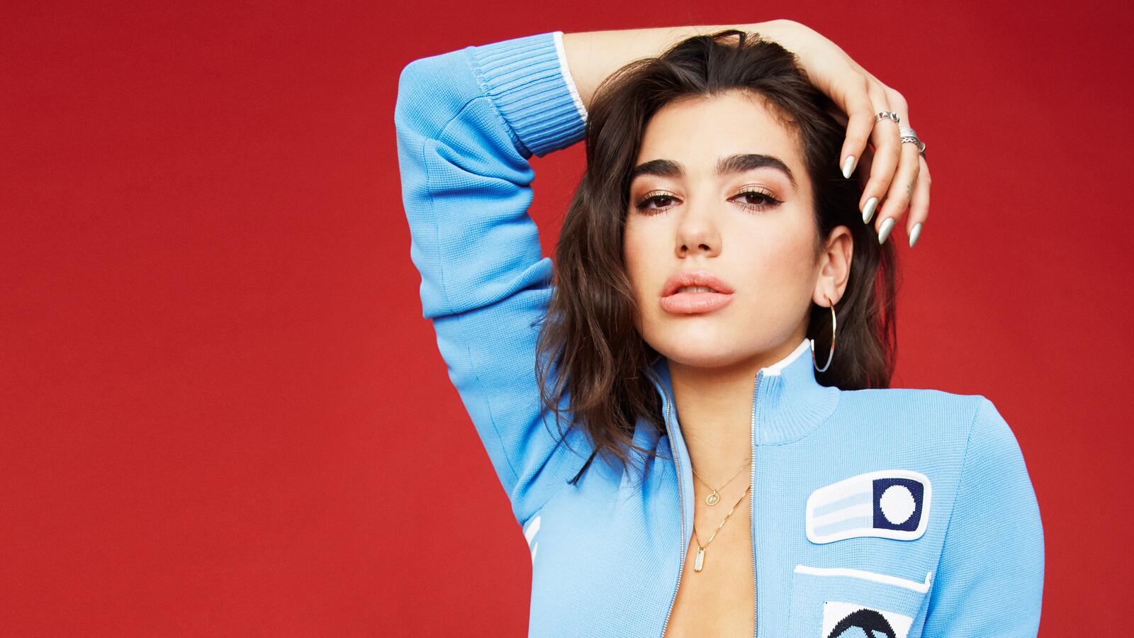Wallpapers Dua Lipa music red background on the desktop